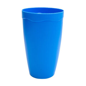 Vaso plástico azul tipo París de 15 oz con diseño cónico y borde curvo