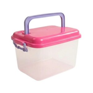 Neceser plástico Milan de 20 x 16 cm con tapa rosada y asa para organizar objetos personales